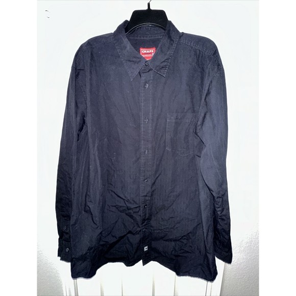 Chaps Button Up Shirt Men's Size XL Long Sleeve Black Patch Logo - Picture 1 of 4